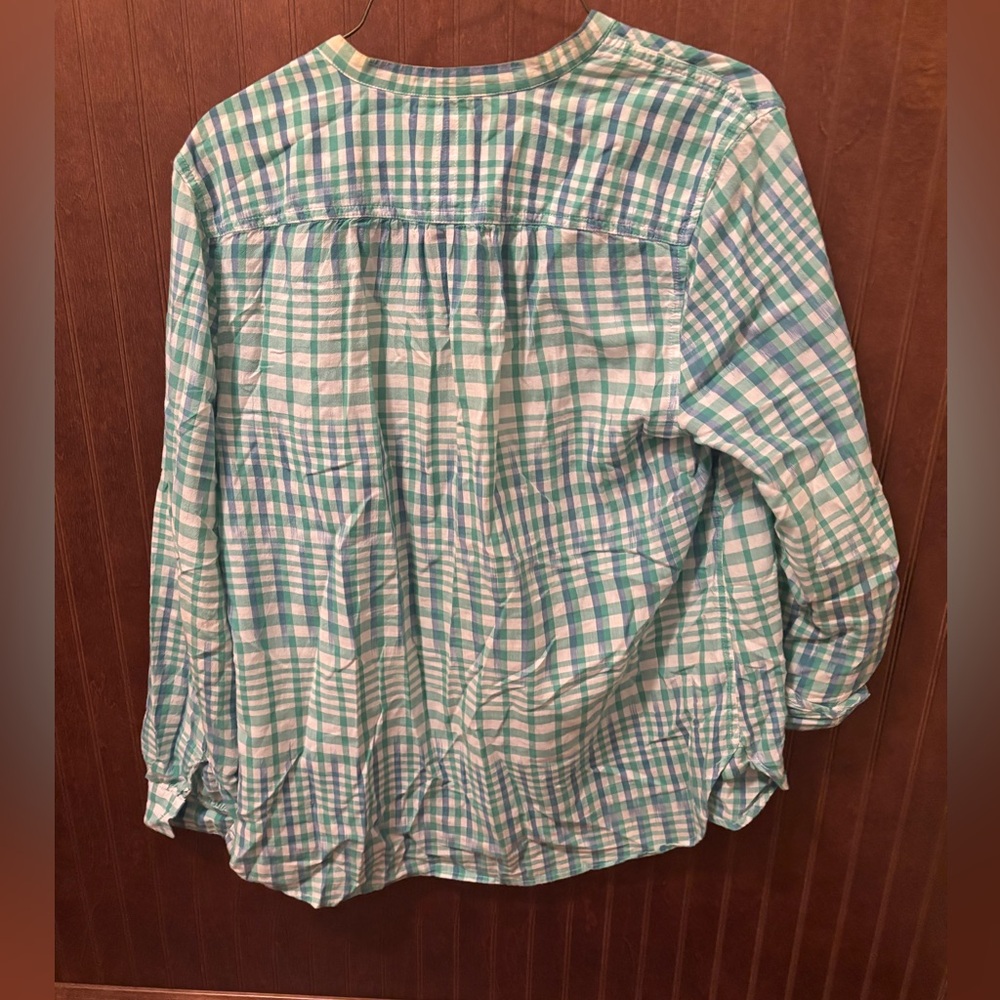 J. Crew Green and White Plaid Shirt